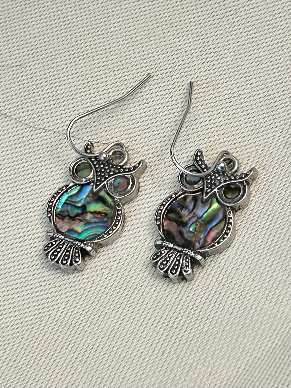 Abalone Owl Drop Earrings - Silver Tone Women Jewelry